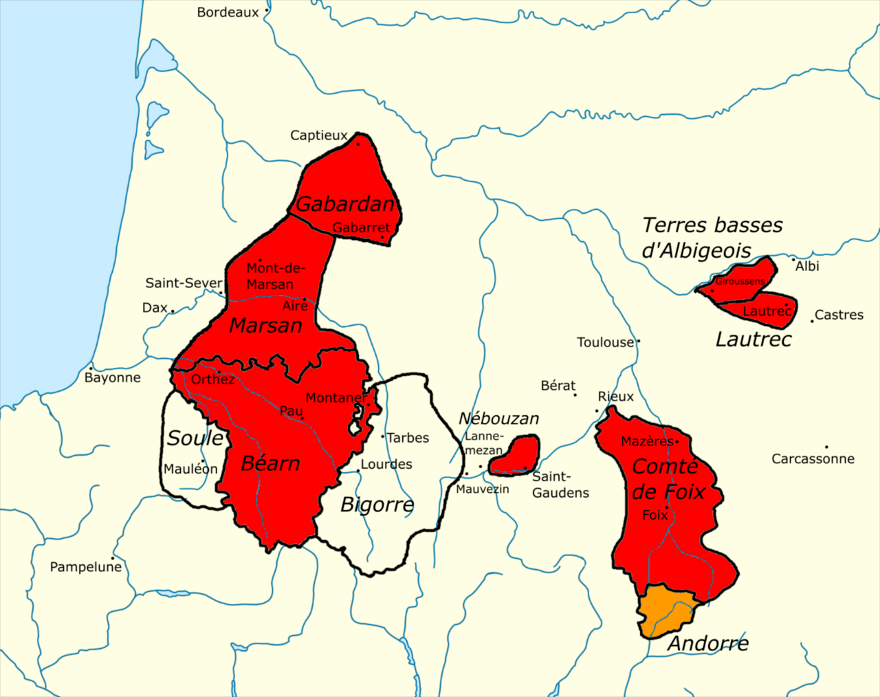 Gaston III Phébus hérite d'un territoire morcelé entre Béarn et Foix